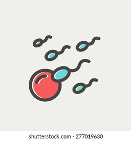 Sperm and egg cells icon thin line for web and mobile, modern minimalistic flat design. Vector icon with dark grey outline and offset colour on light grey background.