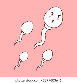 carácter espermatozoide y óvulo. tira cómica de esperma y huevo humano