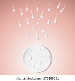 Sperm and egg on pink background, new life, business and love concept - cut paper art style