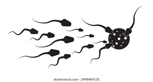 El espermatozoide entra en el ícono del óvulo. Diseño de Ilustración vectorial.