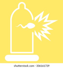 Sperm Escape vector icon. Style is flat symbol, white color, rounded angles, yellow background.