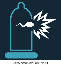 Sperm Escape vector icon. Style is bicolor flat symbol, blue and white colors, rounded angles, dark blue background.