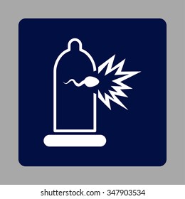 Sperm Escape vector icon. Style is flat rounded square button, white and dark blue colors, silver background.