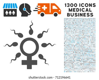 Sperm Fertilization grey vector icon with 1300 doctor business icons. Set style is flat bicolor light blue and gray pictograms.