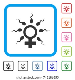 Sperm Fertilization icon. Flat gray iconic symbol inside a light blue rounded rectangle. Black, gray, green, blue, red, orange color versions of Sperm Fertilization vector.