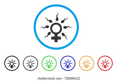 Sperm Fertilization rounded icon. Style is a flat sperm fertilization grey symbol inside light blue circle with black, gray, green, blue, red, orange variants.