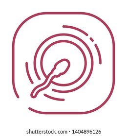 Sperm fertilizing egg cell line icon. Conceiving concept. Artificial insemination. Pregnancy sign for web or mobile app. Outline isolated illustration. UI/UX design element. Logo drawn in line style.