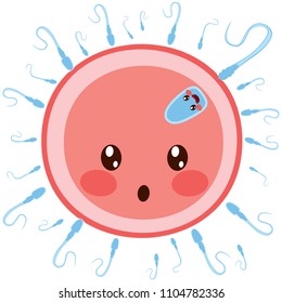 Sperm fertilizing egg cell loosing tail newborn embryo concept