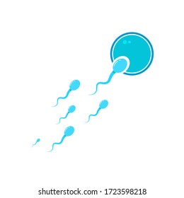 Sperm fertilizing egg cell symbol. Isolated vector illustration.