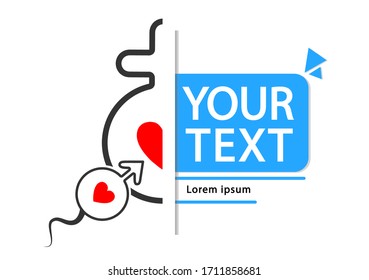 Sperm fertilizando el logo de huevo, vector de icono con espacio para texto sobre fondo blanco.