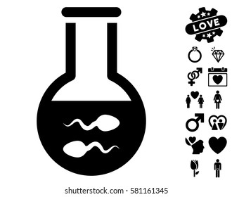 Sperm Flask icon with bonus dating images. Vector illustration style is flat iconic black symbols on white background.