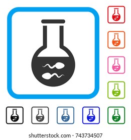 Sperm Flask icon. Flat gray iconic symbol inside a blue rounded rectangular frame. Black, gray, green, blue, red, orange color additional versions of Sperm Flask vector.
