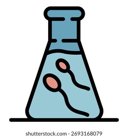 Icono de frasco de espermatozoides. Esquema del color del icono del Vector del frasco de esperma aislado