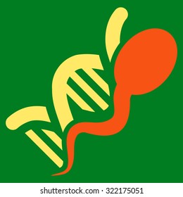 Sperm Genome vector icon. Style is bicolor flat symbol, orange and yellow colors, rounded angles, green background.