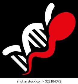 Sperm Genome vector icon. Style is bicolor flat symbol, red and white colors, rounded angles, black background.