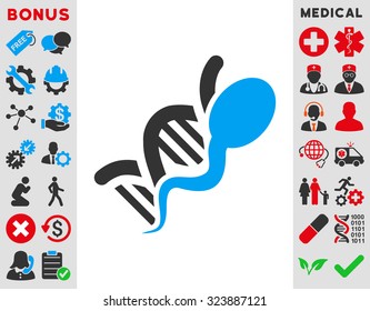 Sperm Genome vector icon. Style is bicolor flat symbol, blue and gray colors, rounded angles, white background.