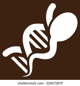 Sperm Genome vector icon. Style is flat symbol, white color, rounded angles, brown background.