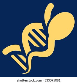 Sperm Genome vector icon. Style is flat symbol, yellow color, rounded angles, blue background.