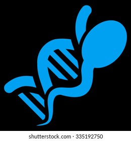 Sperm Genome vector icon. Style is flat symbol, blue color, rounded angles, black background.