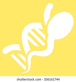 Sperm Genome vector icon. Style is flat symbol, white color, rounded angles, yellow background.