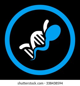 Sperm Genome vector icon. Style is bicolor flat rounded symbol, blue and white colors, rounded angles, black background.