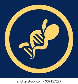 Sperm Genome vector icon. Style is flat rounded symbol, yellow color, rounded angles, blue background.