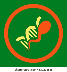 Sperm Genome vector icon. Style is bicolor flat rounded symbol, orange and yellow colors, rounded angles, green background.