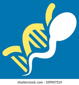 Sperm Genome vector icon. Style is bicolor flat symbol, yellow and white colors, rounded angles, blue background.