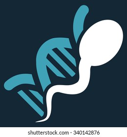 Sperm Genome vector icon. Style is bicolor flat symbol, blue and white colors, rounded angles, dark blue background.