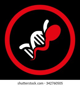 Sperm Genome vector icon. Style is bicolor flat rounded symbol, red and white colors, rounded angles, black background.