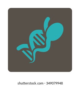 Sperm Genome vector icon. Style is flat rounded square button, cyan and grey colors, white background.