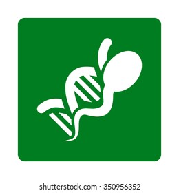 Sperm Genome vector icon. Style is flat rounded square button, white and green colors, white background.