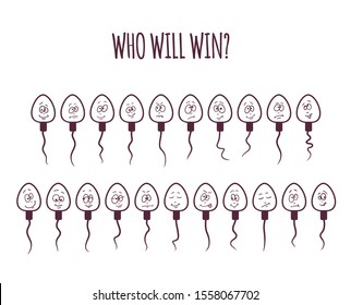 Sperm icon cartoon emoticons. Set of different funny characters. Competition concept who will be the winner? Vector illustration