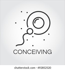 Icono de esperma fertilizando óvulos. Logotipo dibujado con estilo de esquema. Imagen simple en línea negra del concepto recién nacido. Etiqueta para sus necesidades de diseño. Gráficos de contorno de vectores
