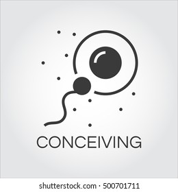 Icono de esperma fertilizando óvulos. Logo dibujado en estilo plano. Sencilla imagen negra del concepto del recién nacido. Etiqueta para sus necesidades de diseño. Gráficos de contorno de vectores