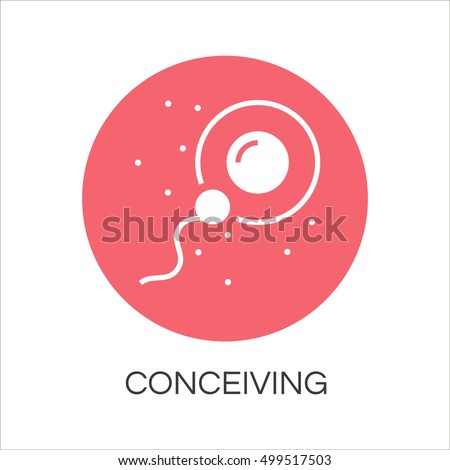 Sperm icon fertilizing egg cell. Logo drawn in flat style. Simple red image of newborn concept. Label for your design needs. Vector contour graphics