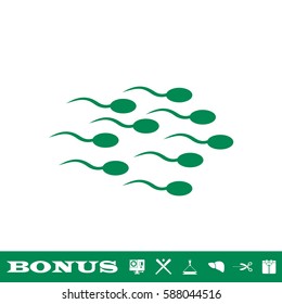 Sperm icon flat. Green pictogram on white background. Vector illustration symbol and bonus button