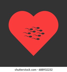 Sperm icon flat. Simple pictogram on heart background. Vector illustration symbol