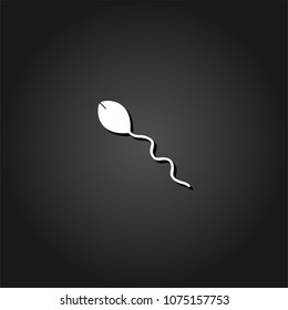 Sperm icon flat. Simple White pictogram on black background with shadow. Vector illustration symbol