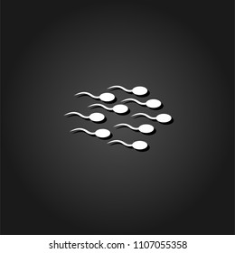 Sperm icon flat. Simple White pictogram on black background with shadow. Vector illustration symbol