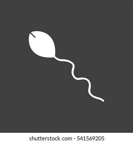 Sperm icon flat. Vector white illustration isolated on black background. Flat symbol