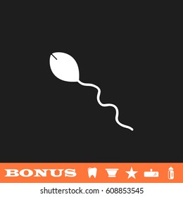 Sperm icon flat. White pictogram on black background. Vector illustration symbol and bonus button tooth, vase, star, mirror, bottle