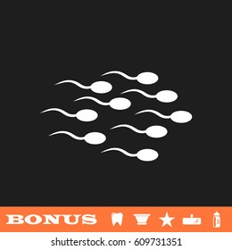 Sperm icon flat. White pictogram on black background. Vector illustration symbol and bonus button tooth, vase, star, mirror, bottle