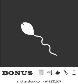 Sperm icon flat. White pictogram on black background. Vector illustration symbol and bonus icons