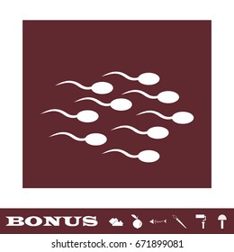 Sperm icon flat. White pictogram on brown background. Vector illustration symbol and bonus icons