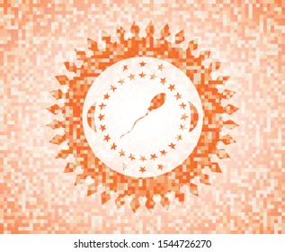 sperm icon inside abstract emblem, orange mosaic background