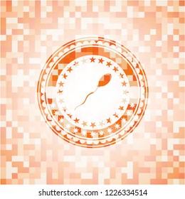 sperm icon inside abstract orange mosaic emblem with background