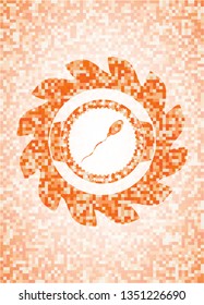 sperm icon inside abstract orange mosaic emblem with background