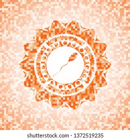 sperm icon inside abstract orange mosaic emblem with background