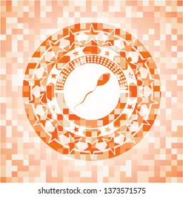 sperm icon inside abstract orange mosaic emblem
